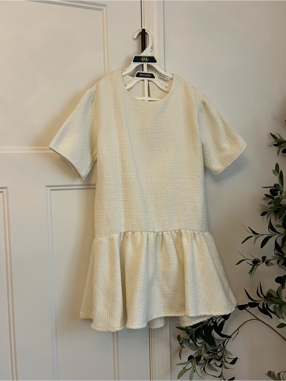 H&M Cream Textured Ruffle-Hem Dress for Girls
